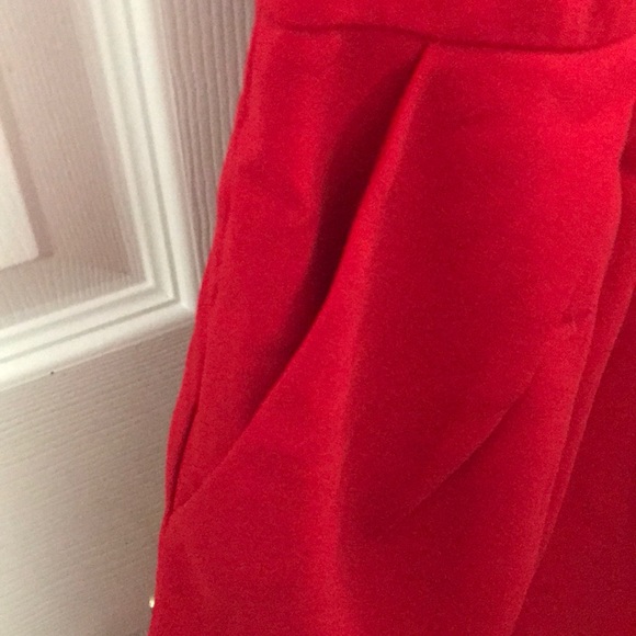 Red Vneck Pleated Dress - Picture 3 of 3